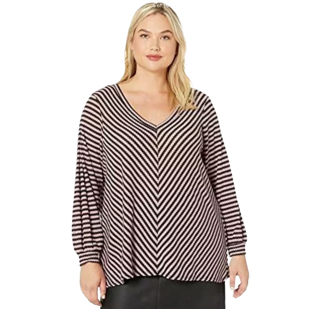 Jessica Simpson Women's Brit Waffle Knit Boxy 3X Stripes V-Neck